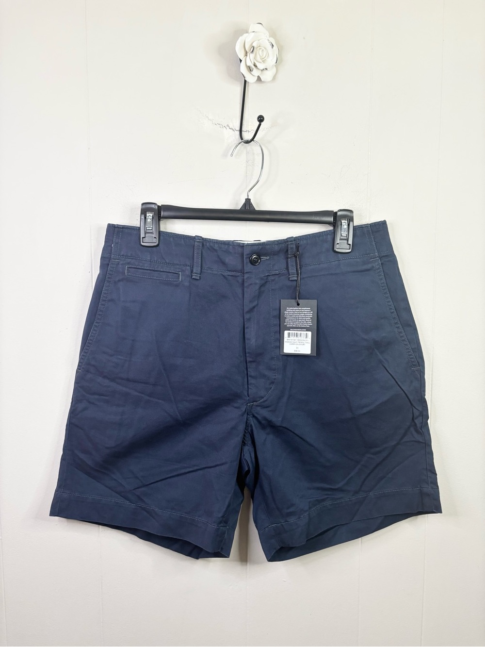 Buck Mason washed navy tropic twill carry on shorts size 31 new men’s